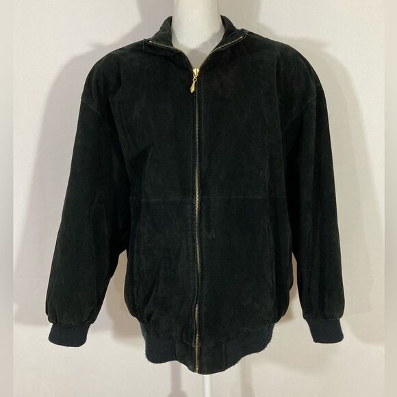 Vintage Pelle Suede Jacket Women's Medium Black Genuine Leather 90s Y2K - Picture 2 of 10